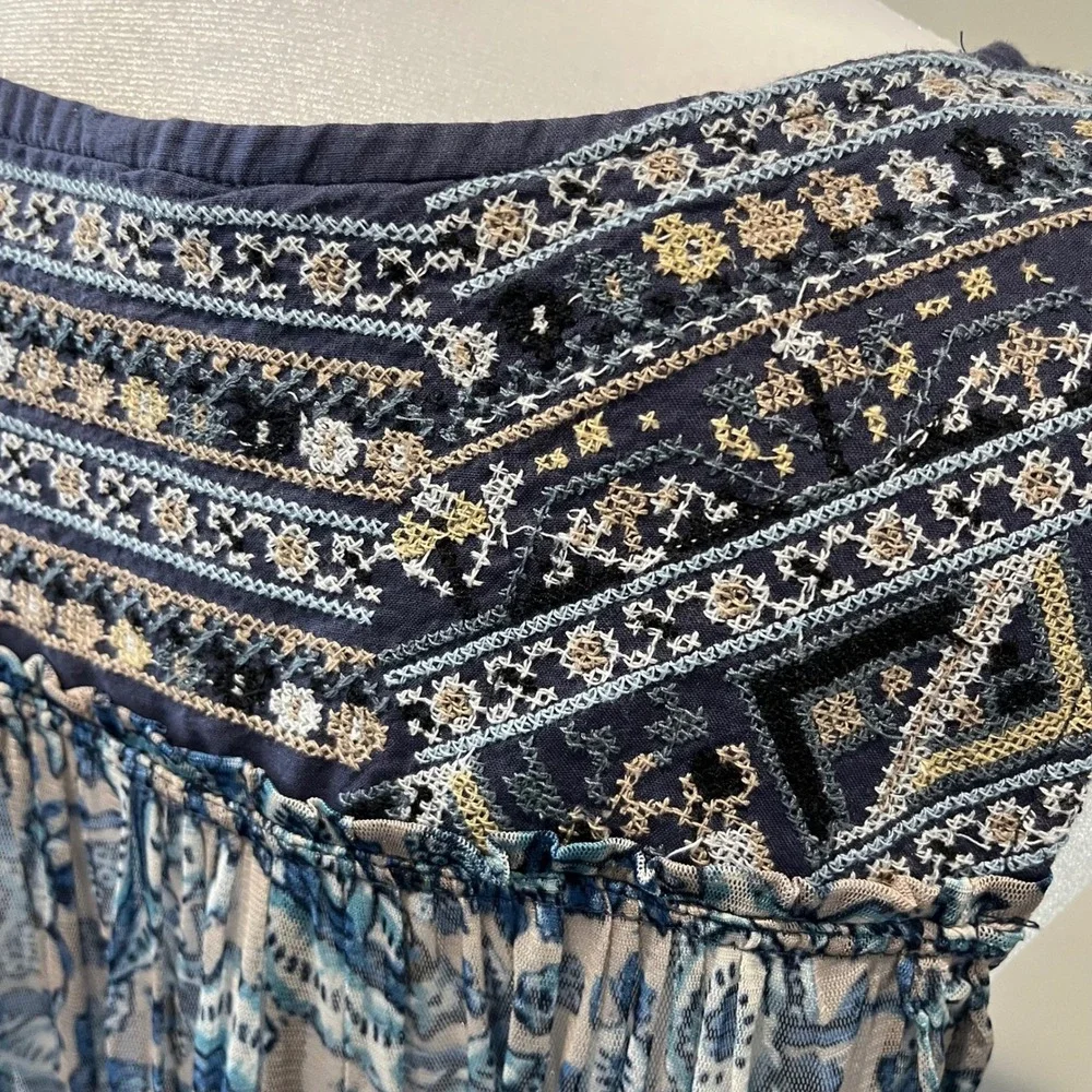 Free People Wanderers Midi Dress Blue Women's Medium Elephant Sheer Boho Coverup
